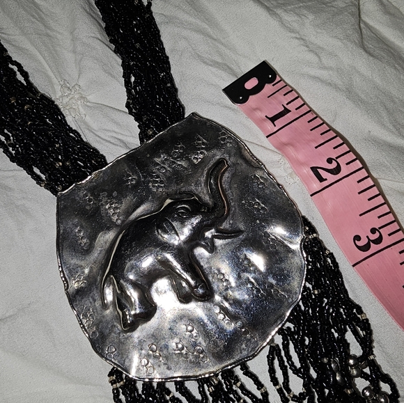 Vintage Elephant Black and Silver Bead Necklace - Picture 4 of 7